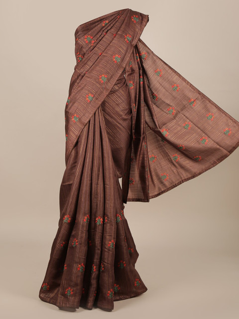 

Pothys Brown Pure Silk Striped Tussar Saree
