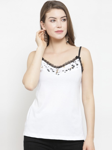 

Purple State White Pure Cotton Lace Inserts Tank Top