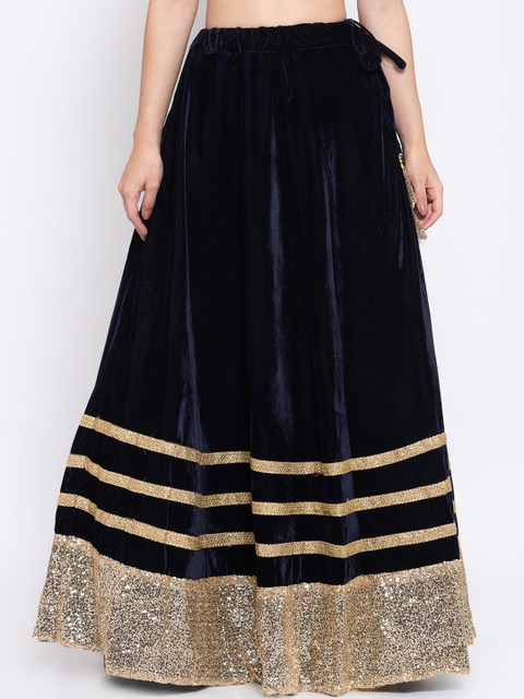 

studio rasa Navy Blue & Gold-Coloured Embellished Flared Maxi Skirt