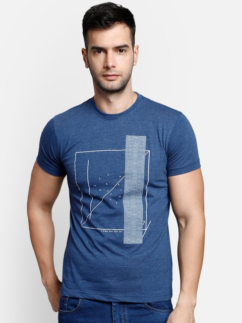 

COBB Men Blue Printed Round Neck T-shirt
