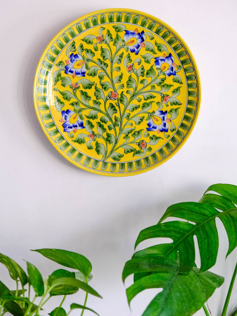 

Neerja Yellow & Green Floral Hand-Painted Handmade Pottery Wall Plate