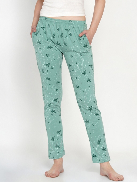 

FABNEST Women Green & White Printed Lounge Pants