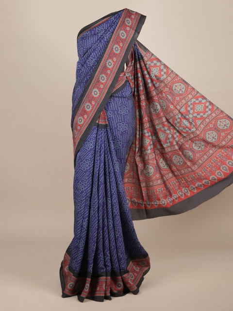 

Pothys Blue & Red Jute Silk Printed Saree