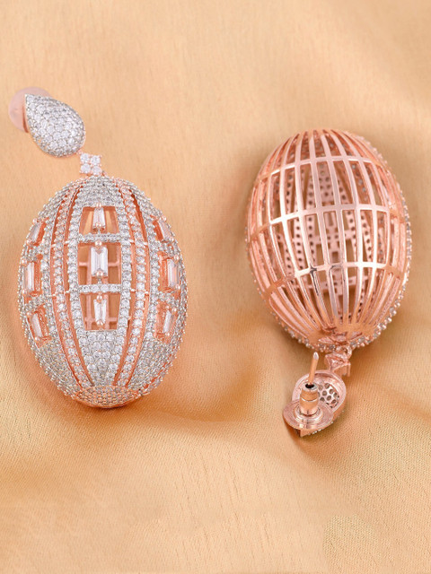 

Saraf RS Jewellery White & Rose Gold-Plated Dome Shaped Drop Earrings