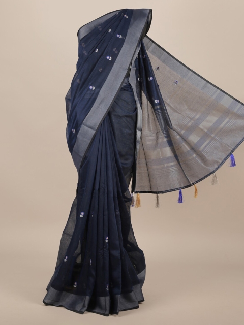 

Pothys Blue Embroidered Jute Silk Saree