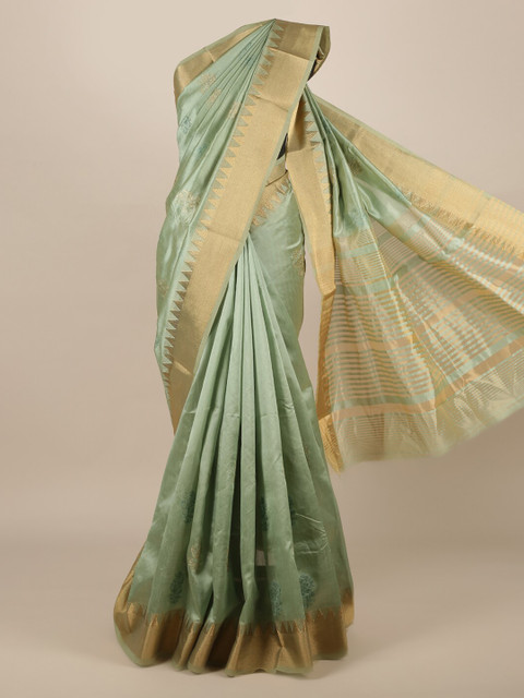 

Pothys Green & Gold-Toned Jute Silk Woven Design Saree