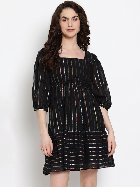 

VANCA ECO Women Black Striped Sustainable Fit and Flare Dress