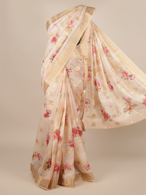 

Pothys Cream-Coloured Pure Silk Printed Tussar Saree
