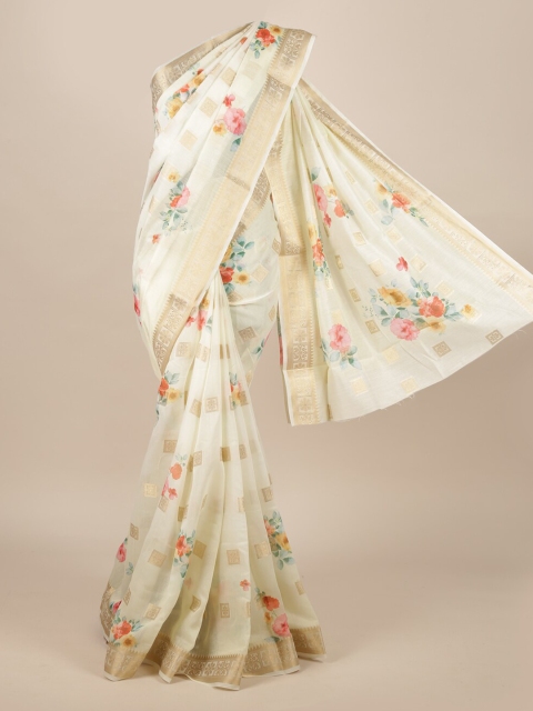 

Pothys Cream-Coloured Pure Silk Printed Tussar Saree