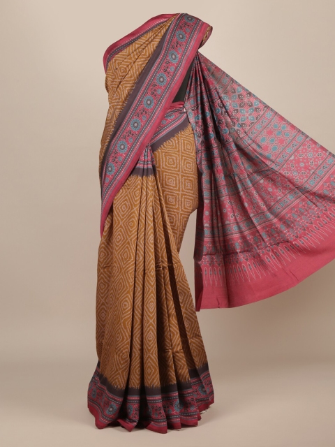 

Pothys Mustard Yellow Printed Jute Silk Saree