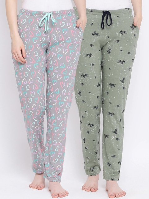 

Kanvin Women Pack of 2 Printed Pure Cotton Lounge Pants, Grey