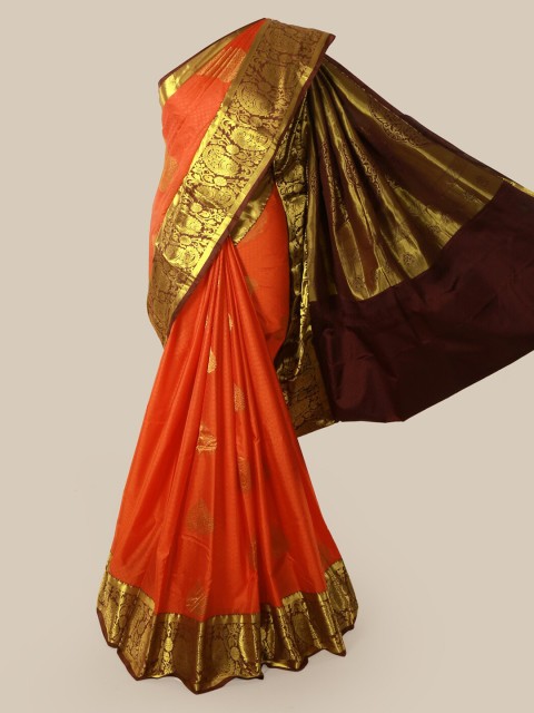 

Pothys Orange & Gold-Toned Pure Silk Woven Design Saree