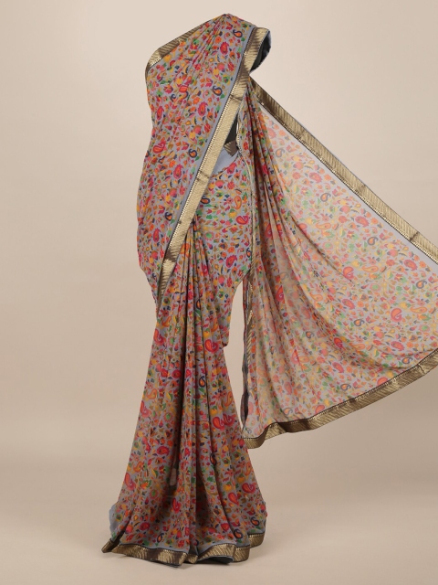 

Pothys Grey & Pink Poly Chiffon Printed Saree