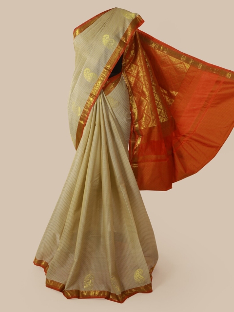

Pothys Cream-Coloured Woven Design Pure Silk Saree