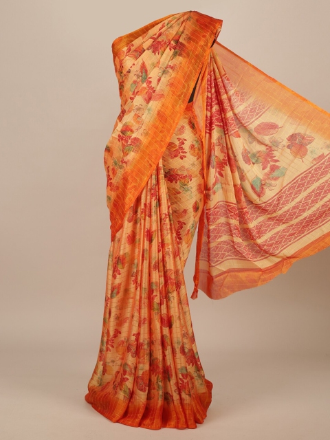 

Pothys Orange Printed Poly Chiffon Saree