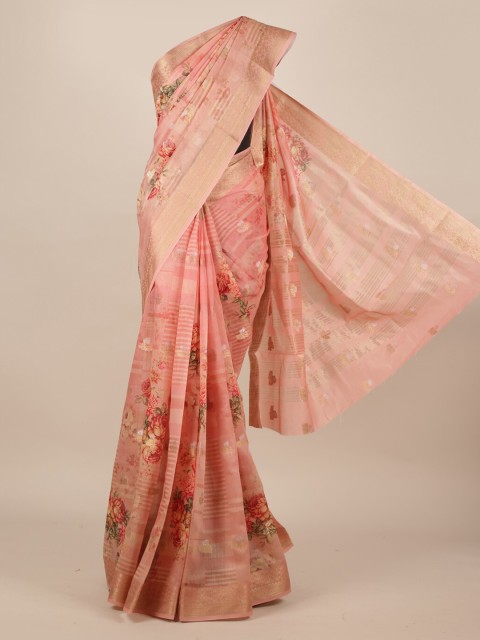 

Pothys Peach-Coloured Pure Silk Printed Tussar Saree