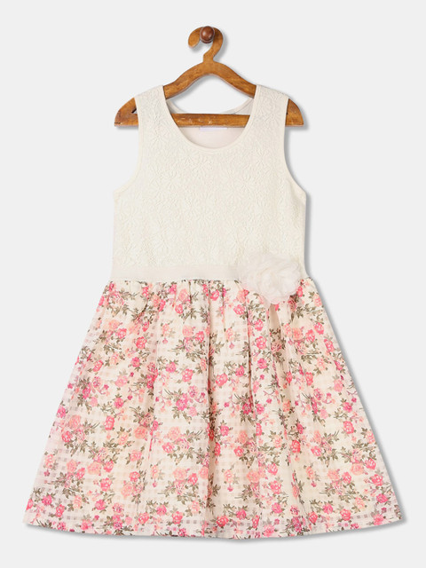 

The Childrens Place Girls White Printed Fit and Flare Dress
