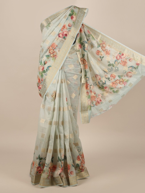 

Pothys Green Pure Silk Printed Tussar Saree