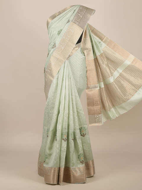 

Pothys Green Embroidered Jute Silk Saree