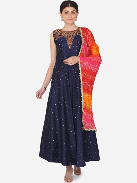 BOMBAY SELECTIONS Women Blue Dyed Kurti with Sharara & Dupatta