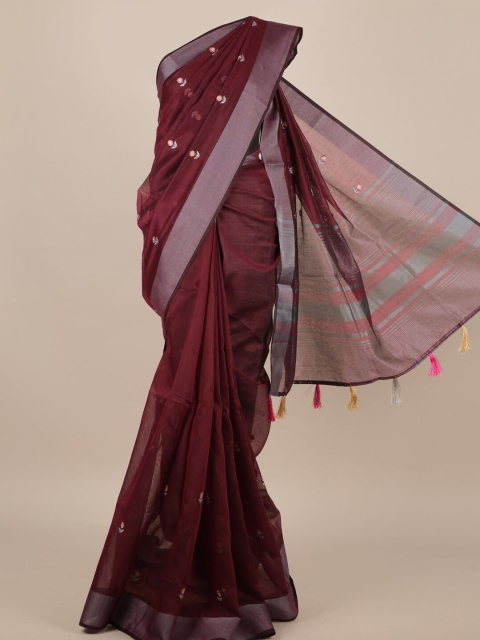 

Pothys Maroon Checked Jute Silk Saree
