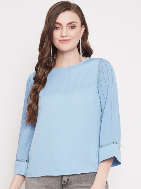 

Madame Women Blue Solid Boxy Top