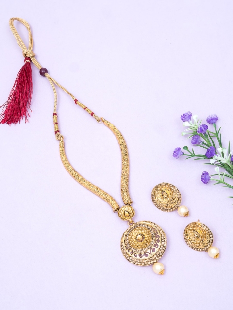 Golden Peacock Gold Toned CZ Embellished Jewellery Set