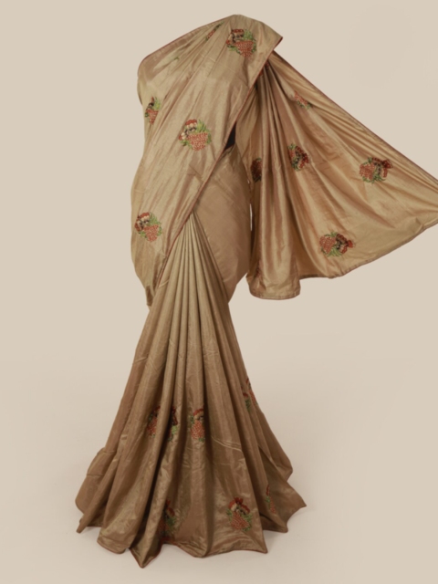 

Pothys Tan Brown Embroidered Art Silk Saree