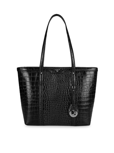 

Da Milano Black Croc Textured Leather Shoulder Bag