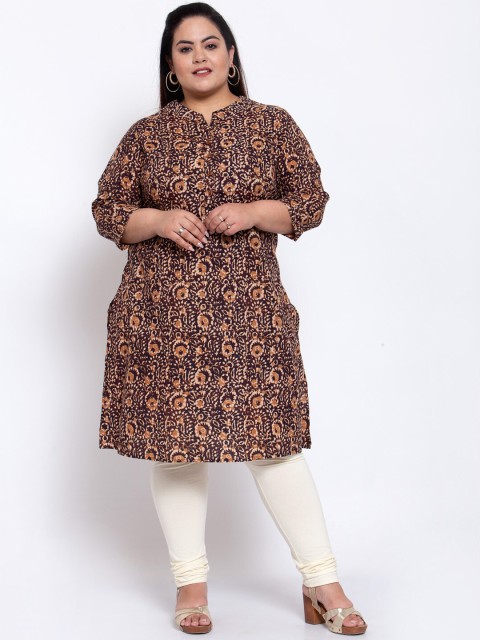 

plusS Women Brown Floral Printed Floral Kurta