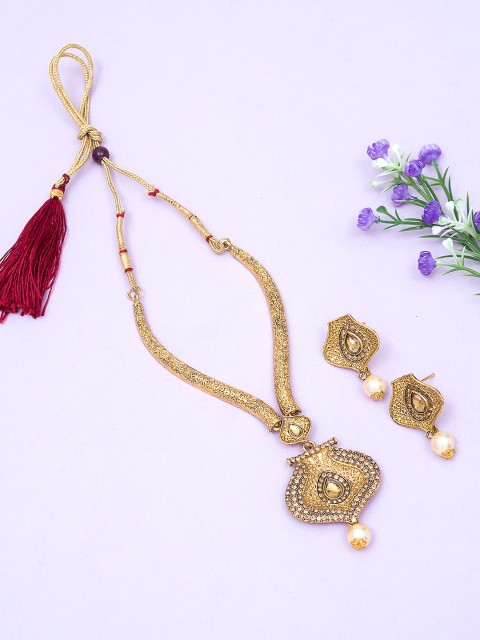 

Golden Peacock Gold Toned CZ Embellished Jewellery Set