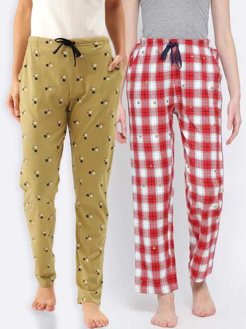 

Kanvin Women Pack of 2 Pure Cotton Lounge Pants, Mustard