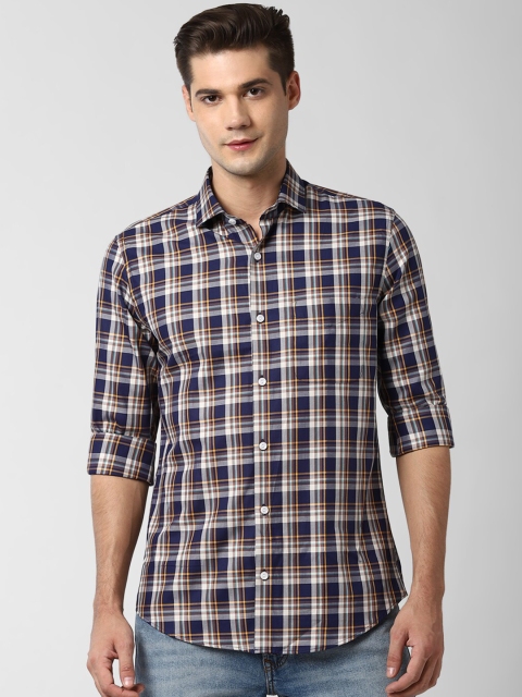 

Peter England Elite Men Navy Blue & White Slim Fit Checked Casual Cotton Shirt