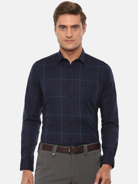 

Van Heusen Men Navy Blue & Black Slim Fit Checked Formal Shirt