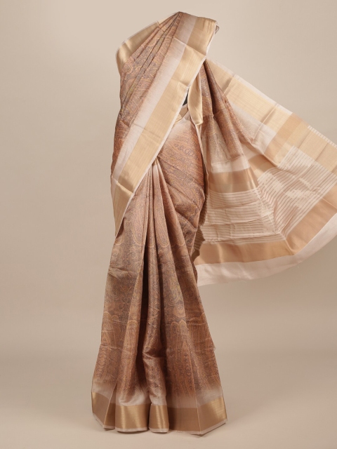 

Pothys Brown Printed Jute Silk Saree