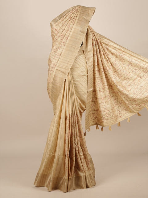 

Pothys Cream-Coloured Printed Jute Silk Saree