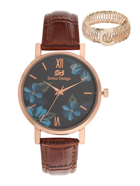 

Swiss Design Women Brown & Rose Gold-Toned Watch Gift Set SDW-111