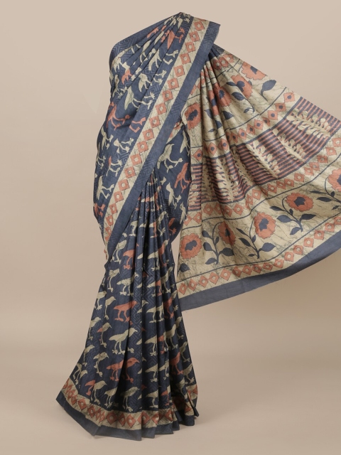 

Pothys Grey Printed Jute Silk Saree