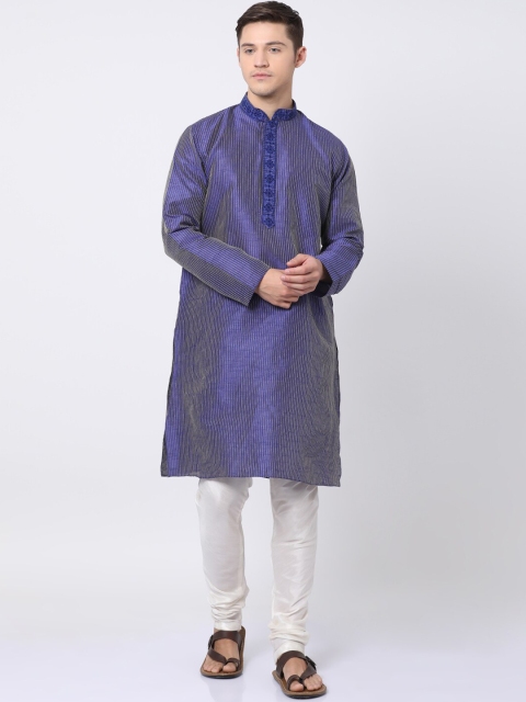 

TABARD Men Blue & White Striped Kurta with Churidar