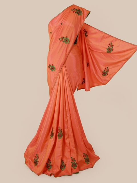 

Pothys Peach-Coloured Embroidered Art Silk Saree