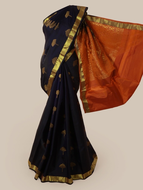 

Pothys Navy Blue & Orange Pure Silk Woven Design Saree