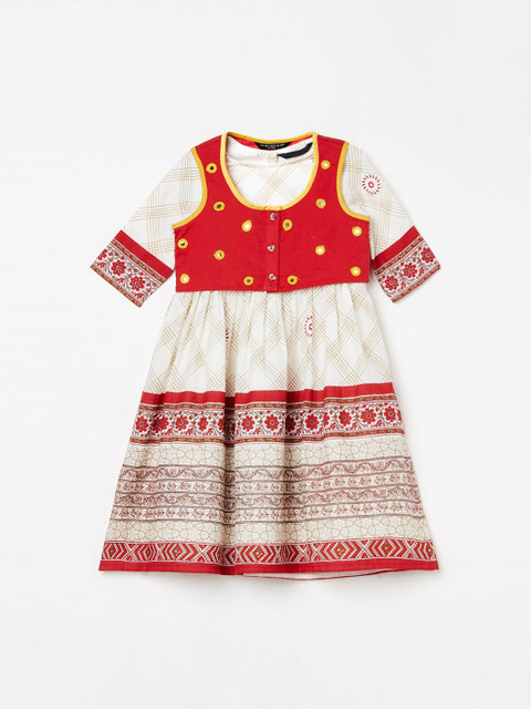 

Melange by Lifestyle Girls Off-White Printed Fit and Flare Ethnic Dress