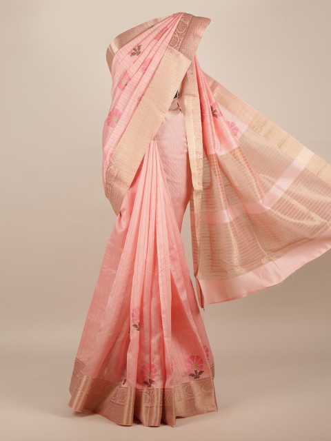 

Pothys Peach-Coloured & Gold-Coloured Jute Silk Floral Woven Design Saree