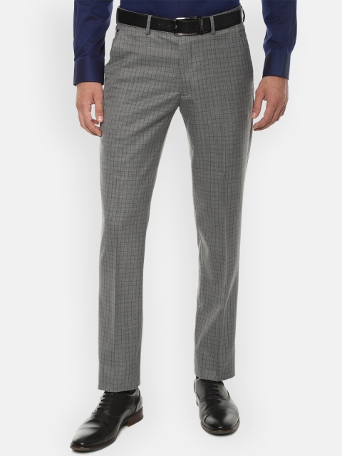 

Louis Philippe Permapress Men Grey & White Slim Fit Checked Formal Trousers