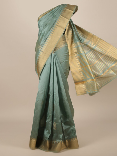 

Pothys Green & Gold-Toned Jute Silk Woven Design Saree