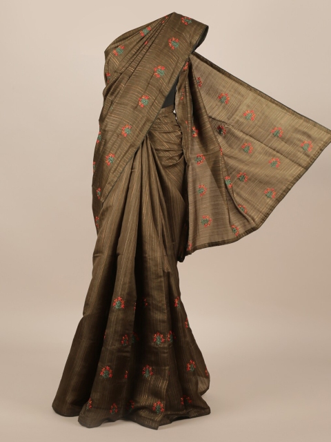 

Pothys Green Pure Silk Striped Tussar Saree