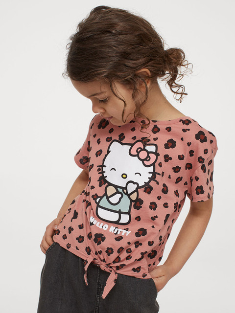

H&M Girls Pink & Black Cotton Tie-Hem Jersey Top
