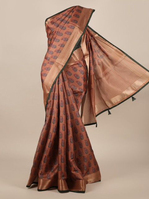 

Pothys Brown Printed Jute Silk Saree