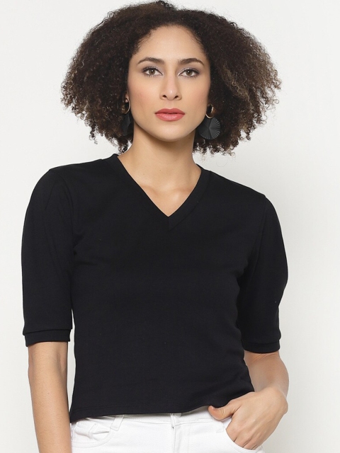 

Twenty3 Women Black Solid V-Neck T-shirt