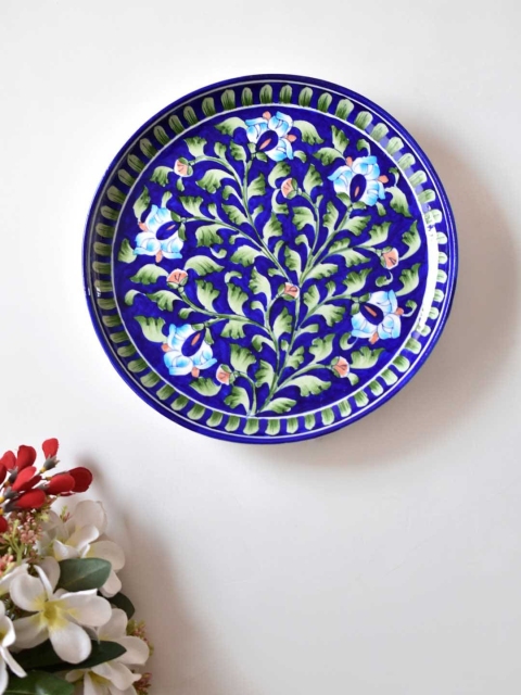 

Neerja Navy Blue & Green Floral Hand-Painted Handmade Pottery Wall Plate